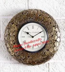 Indian Vintage Coin Design Unique Brass Round Wall Clock With Antique Finish