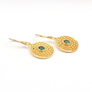 Dainty Apatite ตรวจสอบตัดอัญมณีคลาสสิกต่างหูคู่ทองเหลืองชุบทอง Collet การตั้งค่าต่างหูตะขอเครื่องประดับราคาขายส่ง - Product Image 2