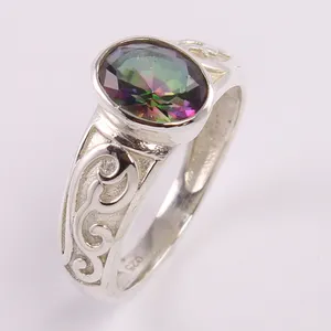 Mystic ควอตซ์แหวนเงินแท้925สายรุ้งควอตซ์พลอยแฮนด์เมดช่างฝีมือแหวนผู้หญิงเครื่องประดับของขวัญสำหรับเธอ