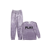 Pyjama d'hiver Duccia pour femme adulte, 100 % coton tricoté, col rond, manches longues, motif lettres, longueur intégrale, style turc