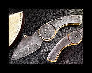 Couteau de poche pliant en acier damas fait à la main personnalisé gaine en cuir fin Logo OEM Options pour l'extérieur bricolage usage industriel - Product Image 1