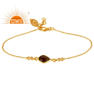 18k Gold Plated Sterling Silver Chain Link <b>Bracelet</b> Jewelry Pretty Smoky Quartz <b>Gemstone</b> <b>Bracelet</b> Wholesale - Product Image 1