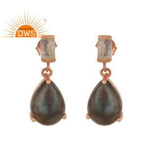 Magnifiques boucles d'oreilles en labradorite, plaquées or rose, argent sterling, boucles d'oreilles pendantes, fabricant de bijoux, collection classique - Product Image 1