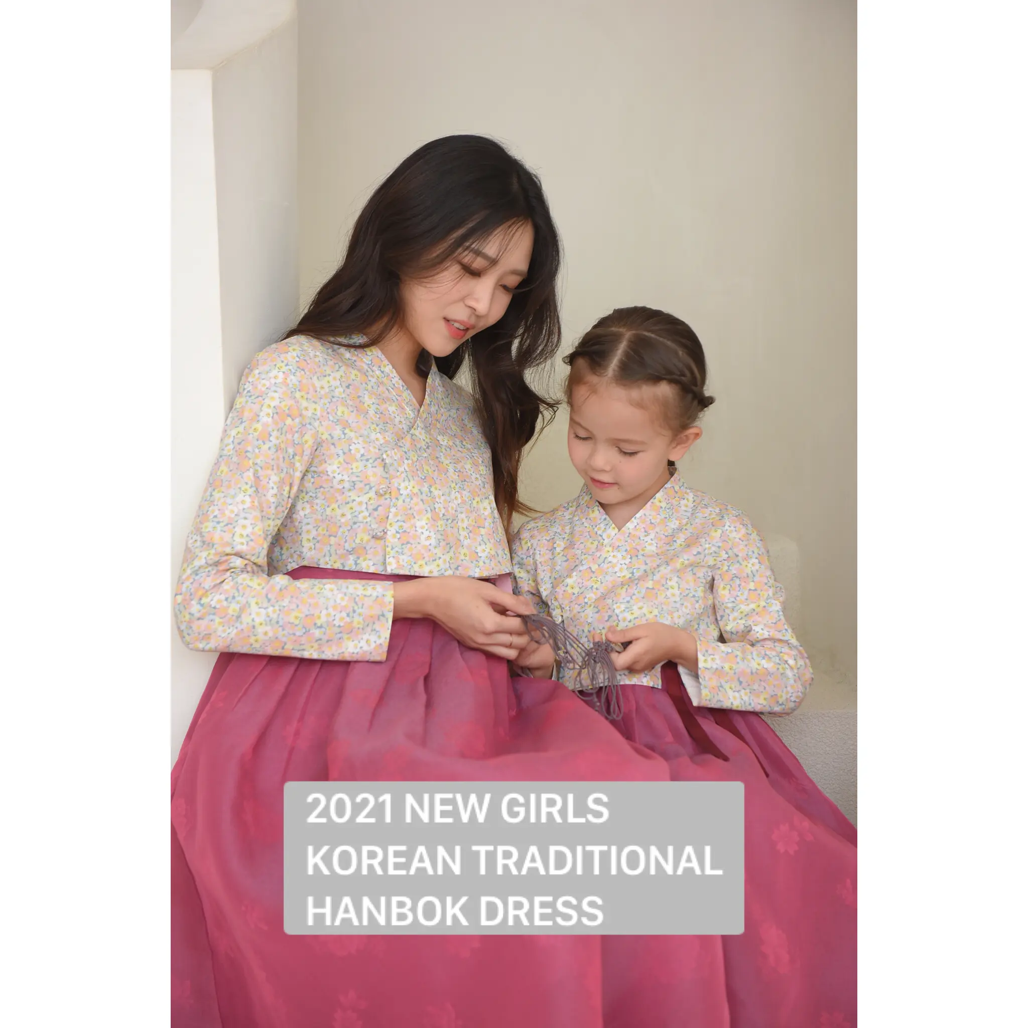2021 New Spring Fall Children Girls Kids Fashion Korean Traditional Hanbok Sunshine Blossom Jeogori & Sleeveless Dress