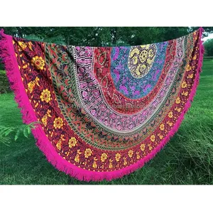 Indian Round Mandala Beach Towel Round Table Cloth Roundie Tapestry Hippy Gypsy Cotton Yoga Mat Boho Chic Beach Wrap With Fringe