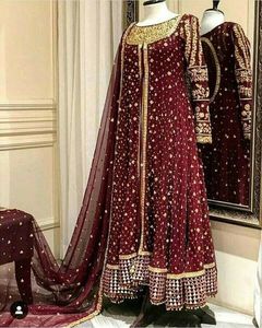 Elegante vestido de novia 2024 nuevo vestido de novia hasta el suelo de seda con cuentas con piedras de cristal Dabka trabajo completo detalle intrincado - Product Image 1