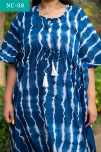 Shibori-caftán de algodón amarillo para mujer, Vestido largo de playa con estampado Tie-dye, fabricante y venta al por mayor - Product Image 4