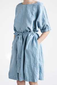 Vestido de lino sexy de manga corta con bolsillo, color gris claro, 100% lino, formal, de verano, a la última moda, tendencia 2026 - Product Image 5