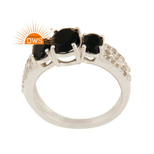 Black Onyx and Topaz Gemstone Prong <b>Set</b> Ring Manufacturer Handmade 925 Sterling Fine Silver Ring Jewelry - Product Image 1