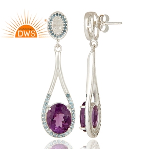 Designer 925 <b>Silver</b> <b>Drop</b> Dangle <b>Earring</b> For Ladies Amethyst Topaz Blue Gemstone <b>Earrings</b> Jewelry Wholesaler - Product Image 2