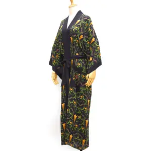 Frauen benutzer definierte lange Maxi Blumen gedruckt Sommer Strand vertuschen Kimono Robe Kleid Großhandel