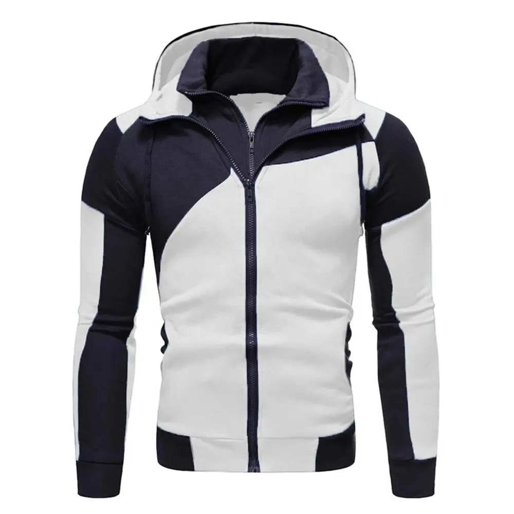 Wholesale Men's Double Hooded Jacket Zipper Turtleneck Fleece Hoodie Outerwear Custom Logo Best Quality Jacket
