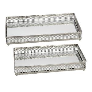 Eco-Friendly Designer <b>Mirror</b> Serving <b>Tray</b> Rectangle Shape Handmade Fancy Modern Luxury Dish Set Two Silver Color Luxurious - Product Image 1