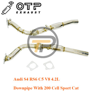Tuyau d'échappement OTP pour Au.di <span class=keywords><strong>S4</strong></span> RS6 C5 <span class=keywords><strong>V8</strong></span> 4.2L Downpipe avec catalyseur sport 200 cellules, tuyau d'échappement haute performance - Product Image 2