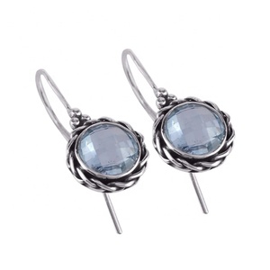 Nouveau conçu Vintage Style boucles d'oreilles goutte solide 925 en argent Sterling bleu topaze pierre précieuse pour mariage direct grossiste bijoux - Product Image 1