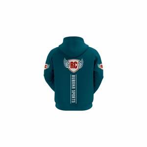 Sweat à capuche de sport personnalisé bleu sarcelle avec fermeture éclair complète et logos imprimés pour l'entraînement et les vêtements d'équipe - Product Image 3