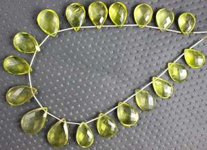 ลูกปัด Briolette รูปทรงลูกแพร์19ชิ้น,อัญมณีควอตซ์สีเหลืองมะนาวธรรมชาติแท้ - Product Image 4