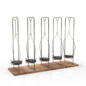 เชิงเทียนตกแต่งสไตล์โมเดิร์นแบบแขวนแก้ว 5 เทียน ของตกแต่งกลางโต๊ะ ผสมผสานโลหะและไม้ - Product Image 1