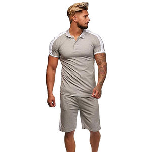 Ensemble t-shirt à boutons pour hommes, col montant et short de course, vêtements d'été, - Product Image 1