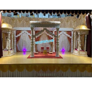 Blanco tradicional Devdas Wedding Mandap Decor Set Royal Palace Fiber Mandap Dev Pillars Lagan Decoración tradicional de la boda - Product Image 1