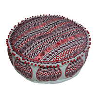 Pouf décoratif traditionnel indien tendance, design rayé rond, pouf ottoman en coton de luxe
