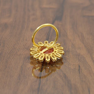 Anillo ajustable de Plata de Ley 925 chapado en oro de 18 quilates con piedra preciosa cornalina naranja natural y motivo floral para bodas - Product Image 4