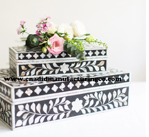 Caja de joyería con incrustaciones de hueso rectangulares hechas a mano de madera Natural con almacenamiento de pañuelos para collares, pulseras, anillos, colgantes, pendientes - Product Image 1