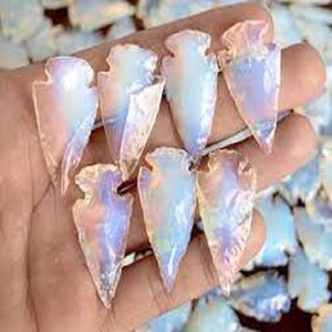 wholesale supplier natural agate stone opal opalite <b>healing</b> indian agate moon shape handmade flint arrowheads for sale - Product Image 3