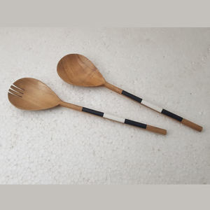 Mango <b>Wood</b> & Resin Handle & Stainless Steel <b>Salad</b> <b>Server</b> Sets Scoop Serving Fork Spoon <b>Salad</b> <b>Servers</b> Kitchen Cutlery - Product Image 3