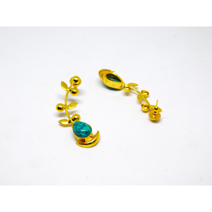latest fashion Trending handmade golden matte finishing brass stone stud hoop leaf design earing for girls and women - Product Image 2