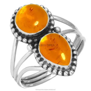 Vibrant Crystal Mixed Shapes Baltic Amber Designer Designs Silver Overlay Boho Rings Vintage Women Jewelry For Retailers