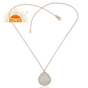 Colgante de piedra lunar de arcoíris de corte de pera, cadena de plata de ley 925 chapada en oro rosa, joyería - Product Image 2