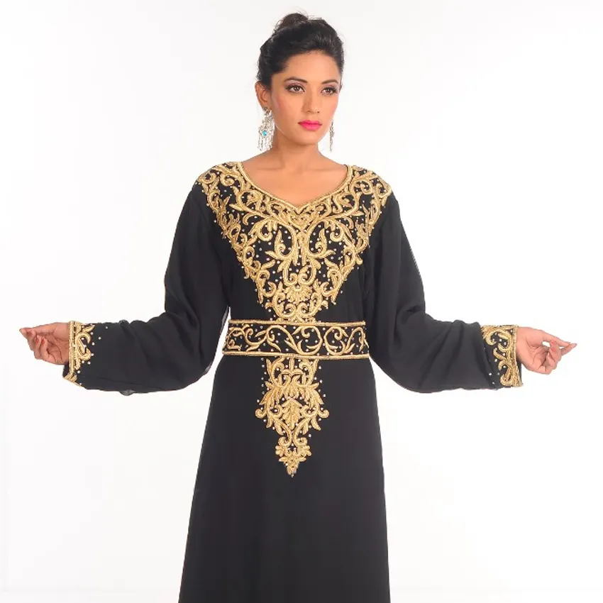 Элегантный дизайн Jalabia с золотистым воротником и длинным рукавом, Дубайский мусульманский праздничный кафтан фараша