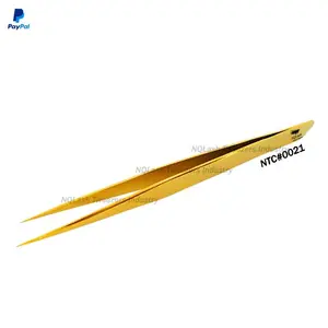 Best Quality Titanium Gold Color Eyelash Tweezers / Russian Volume Straight Eyelash Extension Tweezers USA