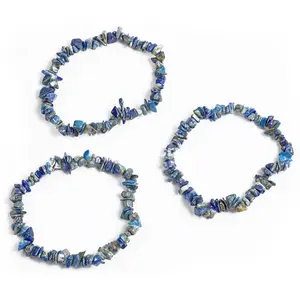 Crystal beaded stretch semiprecious stone gemstone chips bracelet : lapis Chips Bracelet for Healing Casual Wear