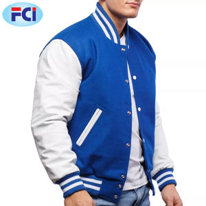 Chaqueta universitaria de manga de cuero genuino para hombre personalizada con cuello levantado, nuevo estilo de diseñador con revestimiento de procesamiento de lona - Product Image 4