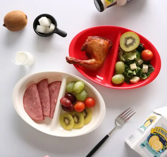 도매 한국 제품 아기 어린이 접시 분할 식품 플레이트 라운드 트레이 아이 트레이 전자 레인지 안전 BPA 무료