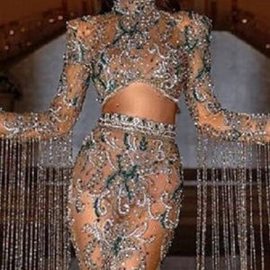 Sexy sirena hasta el suelo vestido de cristal bordado elegante vestido de fiesta de boda vestido de noche 2025 graduación nupcial ropa Formal - Product Image 1