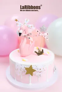 Eco-Friendly 100% Nylon Satin <b>Ribbon</b> 1-1/2" Wide Gold Foil Printed Cartoon Swan Crown Design Christmas Craft Decoration for Gift - Product Image 5