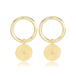 Pendientes de plata de primera ley con forma de disco para mujer, aretes, plata esterlina 925, chapado en oro, elegante, hecho a mano - Product Image 1