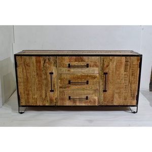 Modern Industrial-Style Solid Mango Wood Sideboard Iron Frame Farmhouse Storage for Home Living Room Kitchen Dining Furniture - Product Image 4