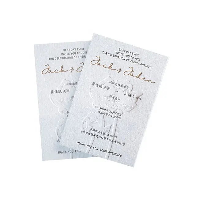 Дешевая пользовательская печать Роскошная хлопковая бумага Письмо Пресс спасибо открытка свадебное приглашение письмо пресс свадебная открытка
