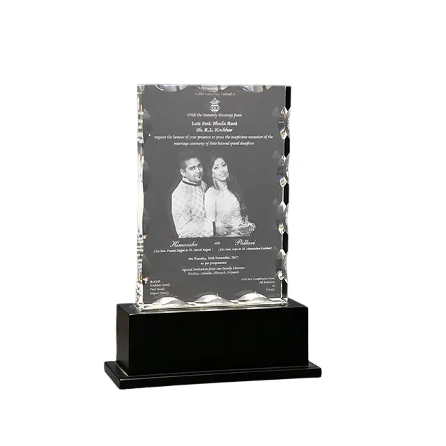3D Photo Frame Crystal 3d Laser Engraving Crystal Glass Block Crystal Trophy Awards Picture Block For Wedding Anniversary Gift