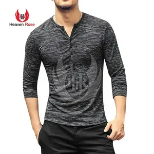 Ad clearance camiseta com decote em v, de manga longa, casual, com botões, moda masculina