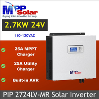 Invertisseur solaire MPPSolar PIP2724LV-MR 2700W 110V/24V avec chargeur MPPT 25A, sortie AC AC 25A AVR, onde sinusoïdale pure simple, certifié CE, 99% de rendement