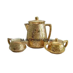 Hammered Design New Arrive Decorative Texture Golden Tea Pot For Coffee Serving Table Accessories Turkish Tea Pot Set