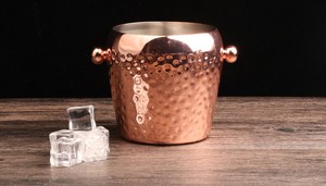 Élégant seau à glace martelé en acier inoxydable plaqué cuivre, à paroi simple, pour champagne, vin et bière, articles de bar - Product Image 5