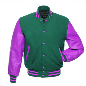 Chaqueta universitaria personalizada de alta calidad para hombre con cuerpo de lana y mangas de cuero Lettermen Winter Bomber Jacket-Venta al por mayor - Product Image 2