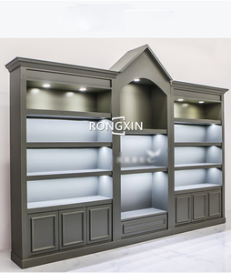 Estante de Exhibición con Panel Trasero de MDF Gris, Muebles con Estantes de Exhibición LED, Estante de Exhibición de Pared Personalizado para Boutique con Cajones - Product Image 5