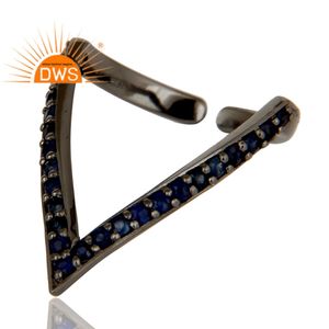 Bague midi en argent sterling 925 de conception antique indienne, plaquée rhodium noir, bijoux en gros, ensemble de pierres précieuses en saphir bleu - Product Image 4